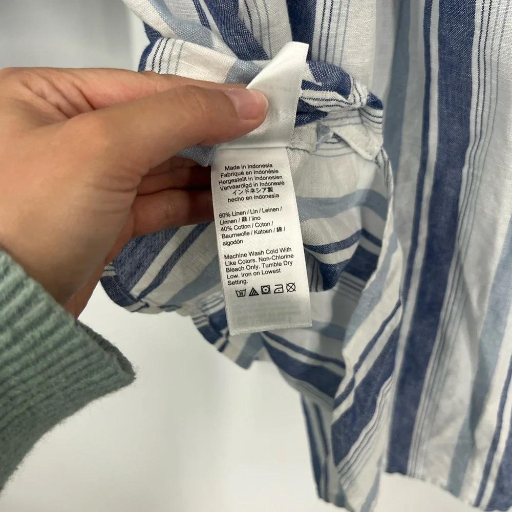 J. Crew Cotton-Linen V-Neck Tunic Top Striped